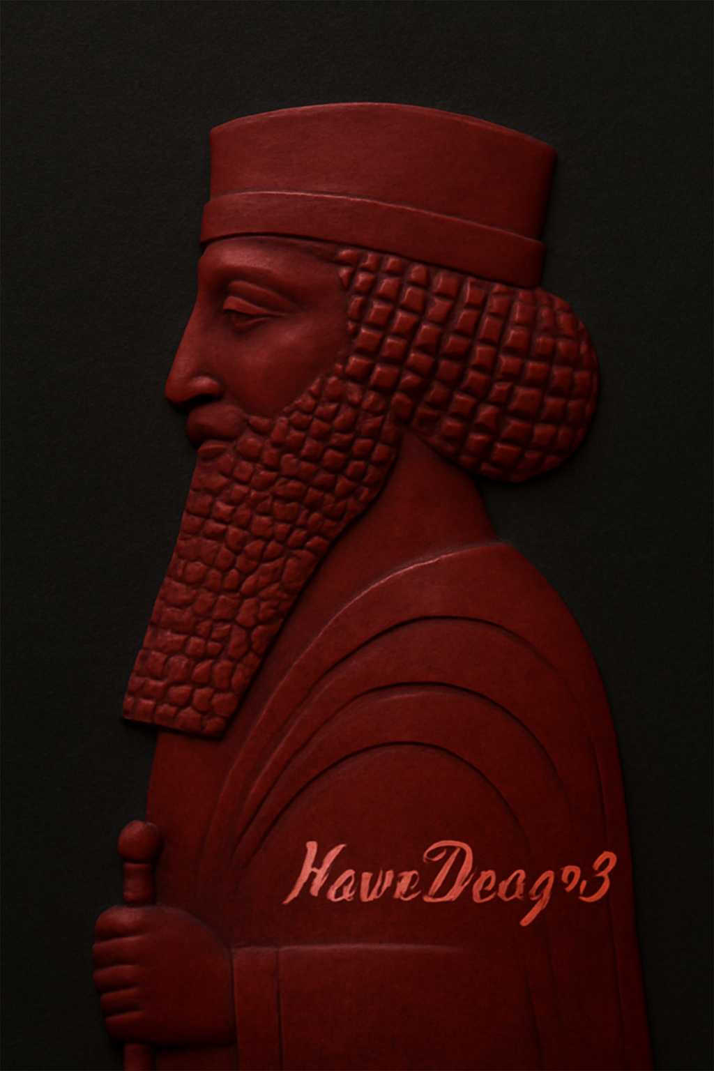 مجسمه کوروش کبیر دستی از مشکی قرمز NouraDesign3