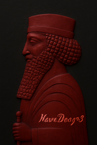 مجسمه کوروش کبیر دستی از مشکی قرمز NouraDesign3