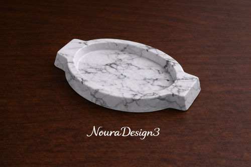 سینی گچی دستساز مشکی سفید رگهدار طرح سنگی مناسب دکوراسیون منزل و میز پذیرایی NouraDesign3